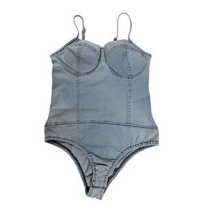 Thrills Jeans Bodysuit Womens Large Blue Denim Bustier One Piece Adjustable